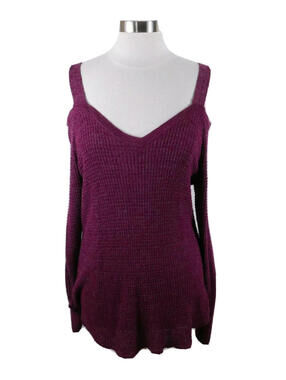 Daytrip Womens V Neck Open Shoulder Maroon Sweater L